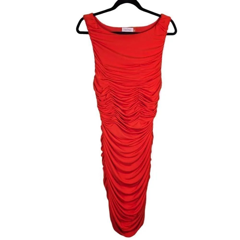 NWT Calvin Klein Red Fire Fitted Wiggle Pencil Sheath Dress Women's 12
